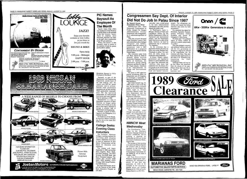 PAGE 12-M ARlANAS VARIETY NEWS AND VIEW S-FRIDAY, AUGUST 25,1989?» Joeten Motors AUTOMOBILE SALES PARTS SERVICE P.O. BOX 680. SAIPAN. MP 96950 TEL. NOS.