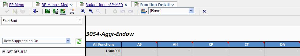 To budget at the aggregate level, go to Function Detail and enter data in functions.