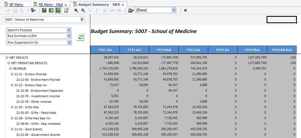 So an example of just Specific Purpose subclasses, including the Budget Summary and Estimate