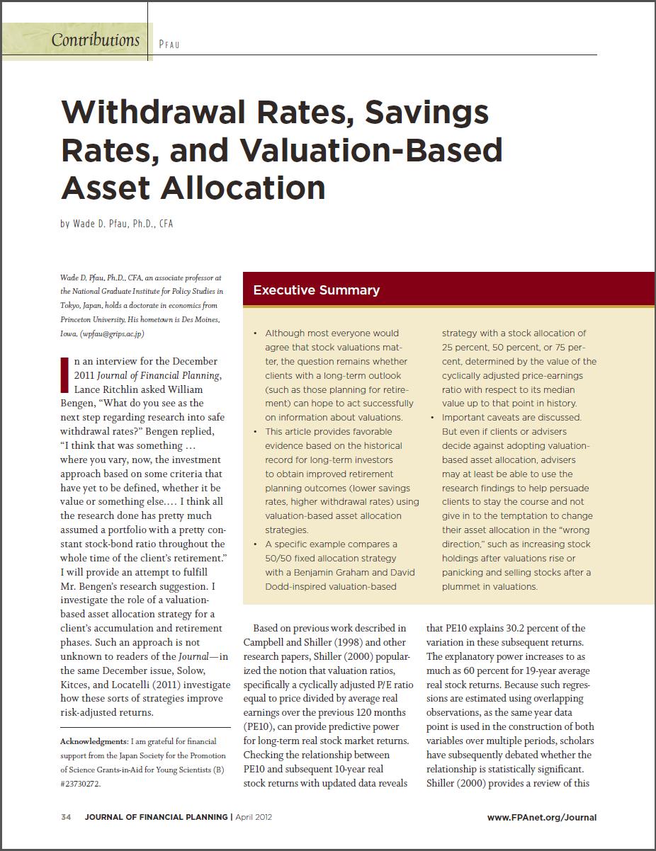 Valuation-Based Asset Allocation & Sustainable Withdrawal