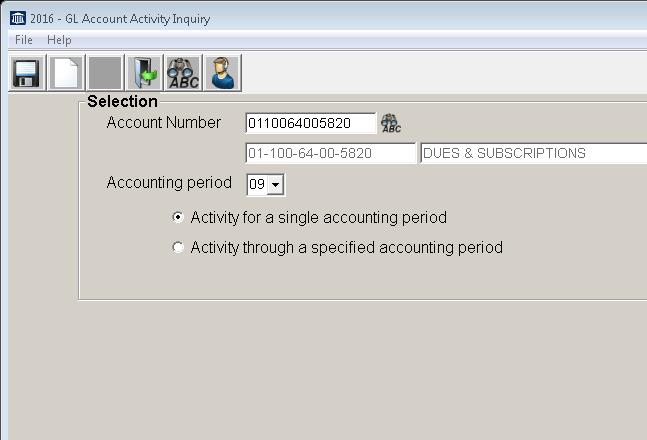 3.20 ACCOUNT ACTIVITY INQUIRY WHAT IS AN ACCOUNT ACTIVITY INQUIRY? This allows you to view all activity that has occurred to any general ledger account during the time period that you specify.