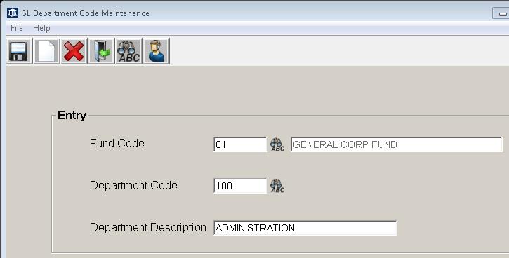 5.30 DEPARTMENT CODES MAINTENANCE WHAT ARE DEPARTMENT CODES? This program is used to define departments and assign them to the general ledger account numbers. A department code is required.