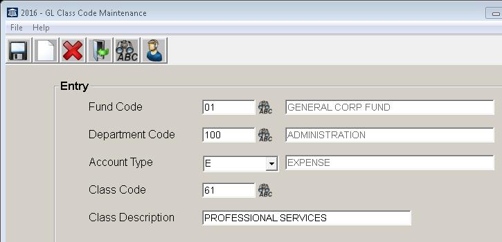 5.40 CLASS CODES MAINTENANCE WHAT ARE CLASS CODES? The Class Codes Maintenance program is used to define the codes that represent the different classes of account numbers in the general ledger.