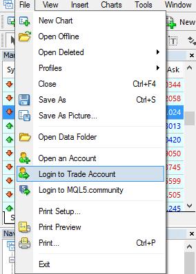 To login to a Live MT4 Account, click on File