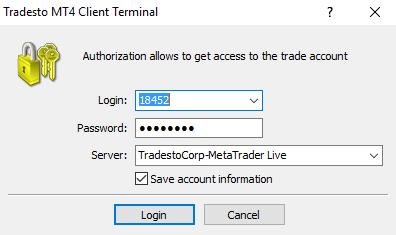 Login to Live Account Key in your MT4 Login ID and Password that was provided to you.