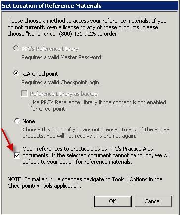 OPENING A NEW PRACTICE AID Note:This default remains selected until you deselect it. A document with links to another practice aids document exists within the same title.