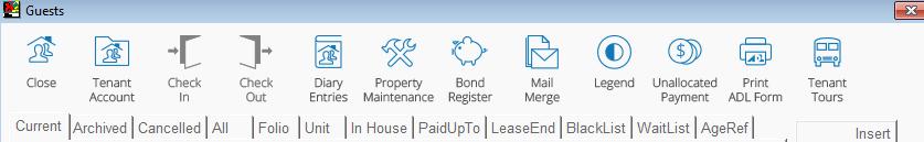 Tenants To go to the Tenant area click on the first icon This area lists all bookings which can be sorted by