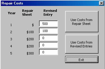 Either the costs from the original repair input sheet or revised input may be used.