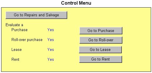 The Control Menu is shown below. The Control Menu assists the user in the initial stages of the analysis process. It also helps the user navigate through the computer program.