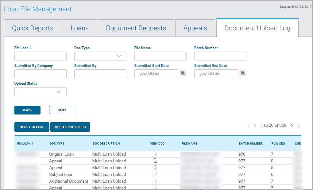 Loan File Management Document Upload Log The Document Upload Log tab provides a list of uploaded documents.