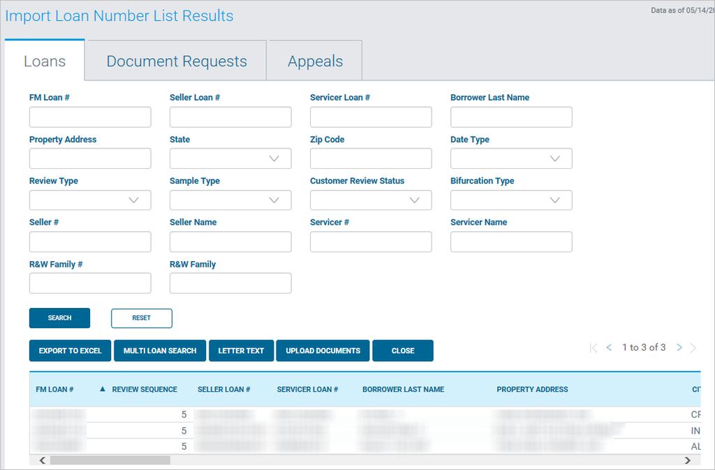 Loan File Management A pop-up window will display where you can select a search type from the dropdown list.