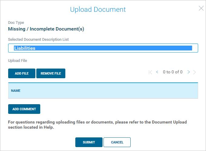 Loan File Management Appeals Select document type Appeals and the Appeals section will display. No additional steps are needed prior to clicking the Upload Appeals button.