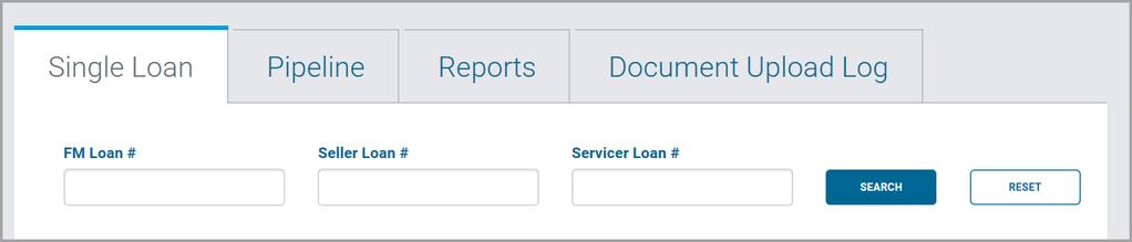 Remedy Management Beneath the Single Loan tab on the Remedy Management page is a search section. To search for a single loan, enter the FM #, Seller Loan #, or Servicer Loan #, then click Search.