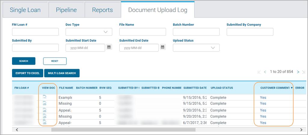 Remedy Management To access the upload results at a later time, click the Document Upload Log tab.