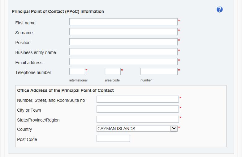 Principal Point of Contact (PPoC) Information The email address entered for the PPoC must be specific to that user.