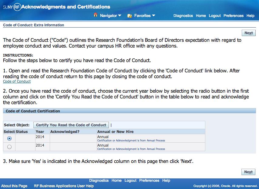 ACKNOWLEDGMENTS AND CERTIFICATIONS How to Acknowledge and Certify Required Documents 2. A new screen will open with a description of the document you need to read.