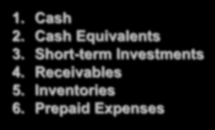Current Assets 12-13 Current Assets Will be converted to cash or consumed within one year or the operating cycle,