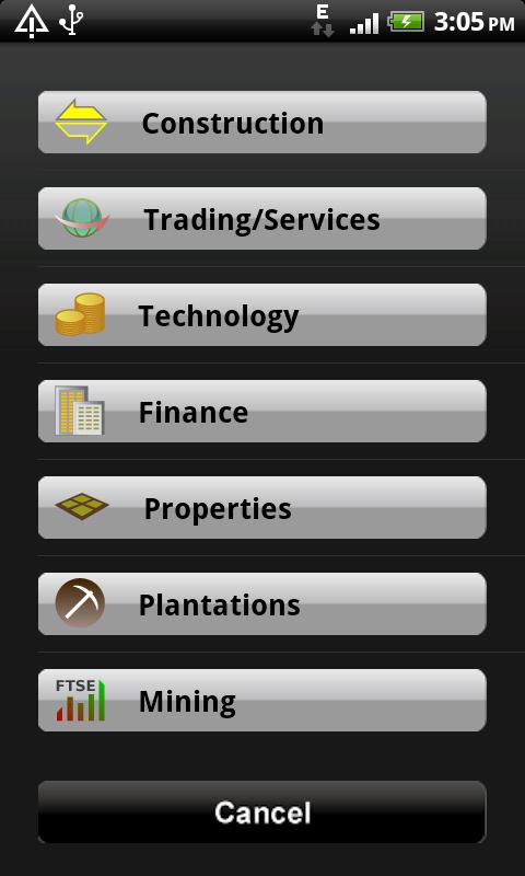 To Change Index View from List 1. To change the view to other indices, tap on the down arrow at the index name area. 2. A screen with the list of indices shall be displayed.