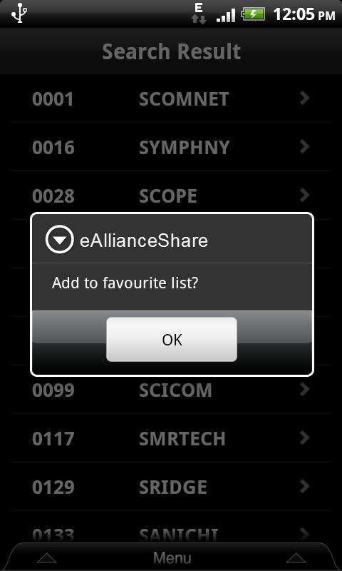 Figure 31. AIBB: Confirmation to add a share into the Favourites folder 6. Tap OK to save.