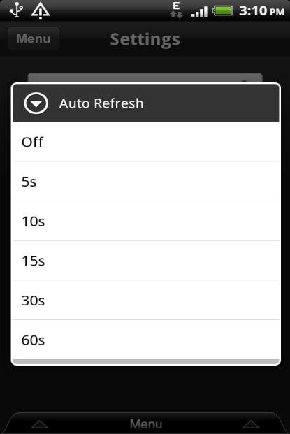 Tap Auto Refresh. Figure 67. AIBB: Settings screen Figure 68. AIBB: Auto Refresh screen 4.