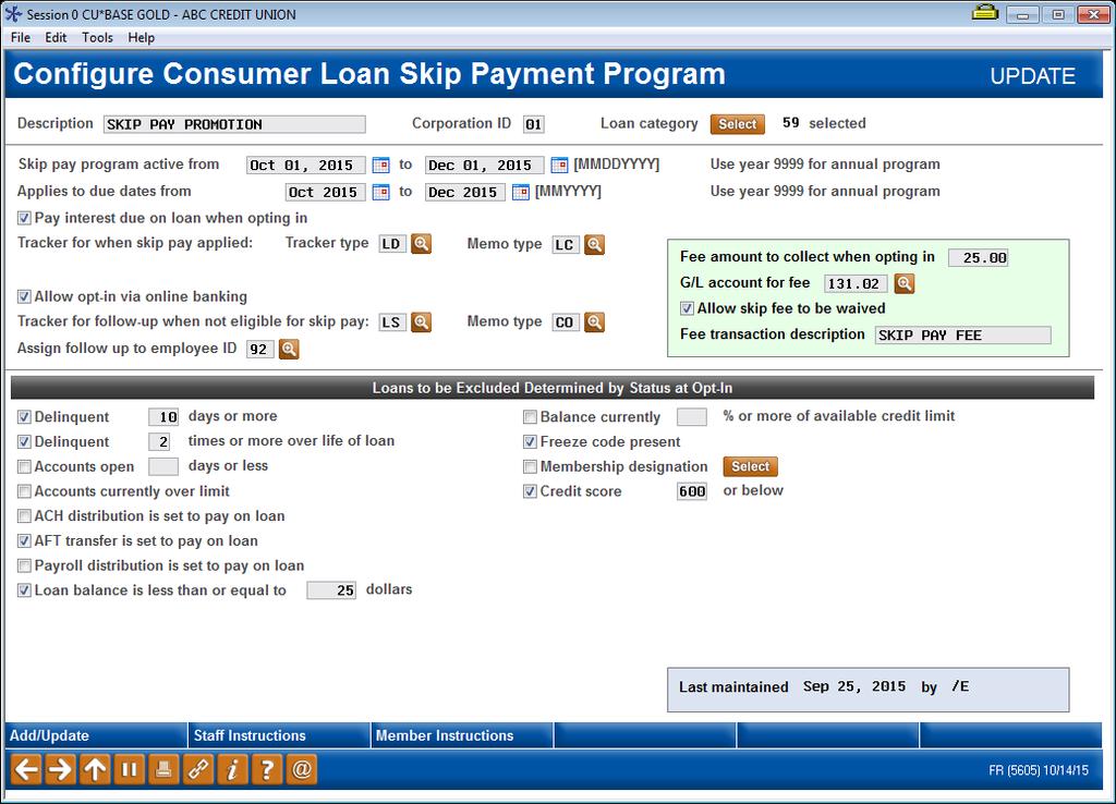 Other Qualifiers for the Program Screen 2 On this second screen, enter the details of your skip-payment program.