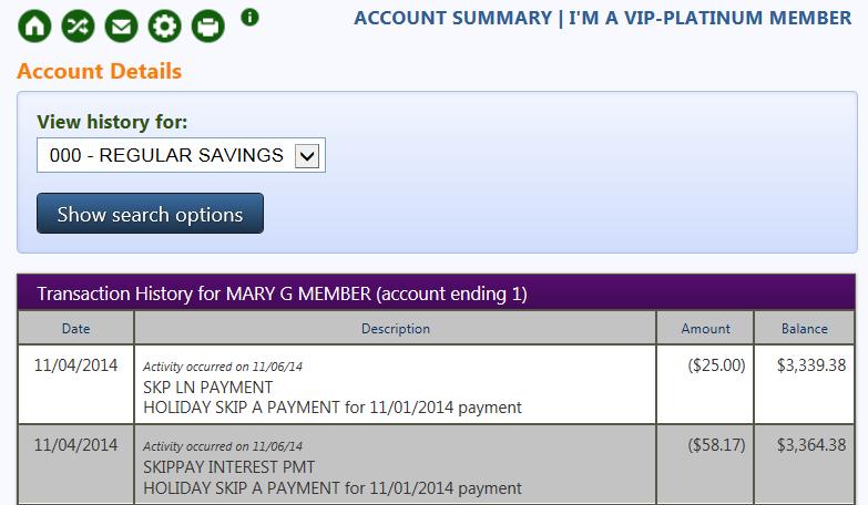 PAYMENTS MEMBER SEES IN ONLINE BANKING The member will see a separate transaction for each debit item from a skipa-pay program.