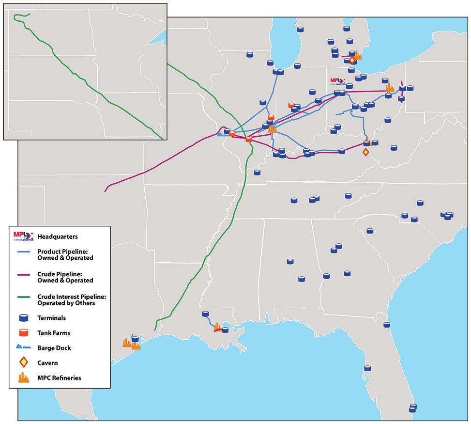 MPLX - Logistics & Storage Segment Overview High-quality, well-maintained assets that are integral to MPC Owns, leases or has interest in ~3,500 miles of crude oil pipelines and ~2,400 miles of