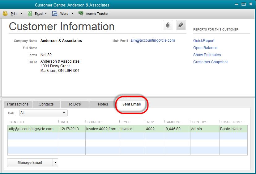 Chapter 2: how your clients use quickbooks part 1 VIEW SENT EMAILS QuickBooks tracks when a form has been emailed.