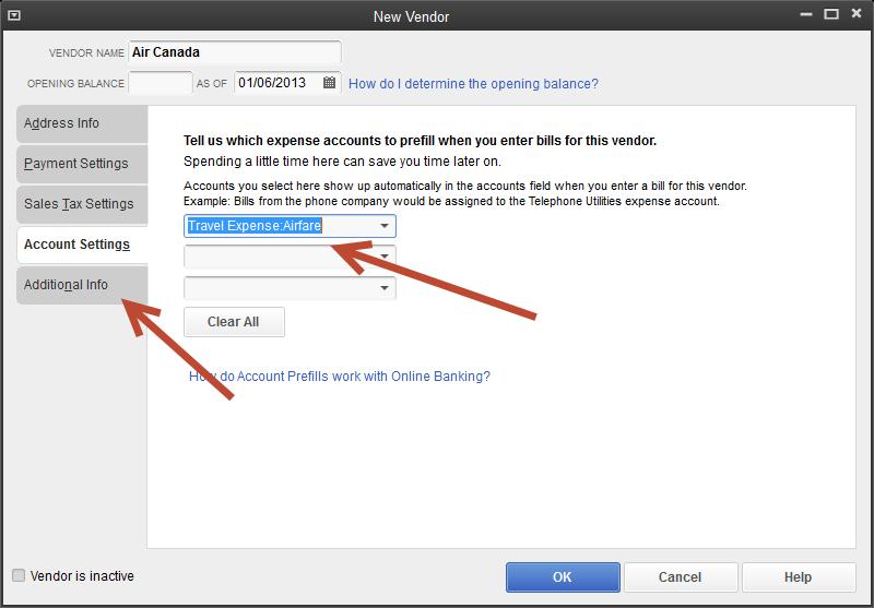 CHAPTER 3 - HOW YOUR CLIENTS USE QUICKBOOKS PART 2 You can click Account Settings in the New Vendor window. You can assign expense accounts that you usually associate with this vendor.