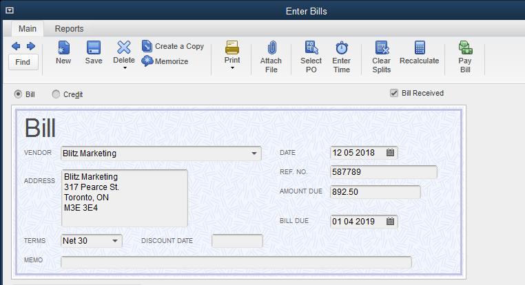 CHAPTER 3 - HOW YOUR CLIENTS USE QUICKBOOKS PART 2 ENTER BILLS DETAILS There are several tools on the Enter Bills window.