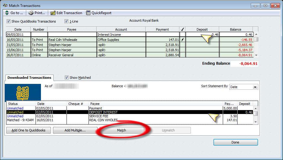 CHAPTER 3 - HOW YOUR CLIENTS USE QUICKBOOKS PART 2 9. You will now be on the Match Transactions window.