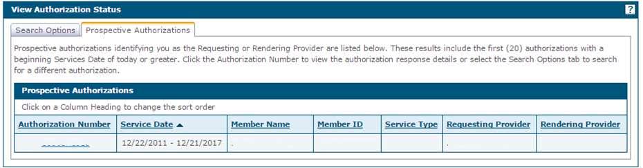 Viewing Prior Authorization Status The authorization request is assigned an Authorization Tracking Number (ATN) Results list the first 20 authorizations with beginning service dates of today or