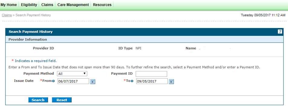 Search Payment History Auto populates