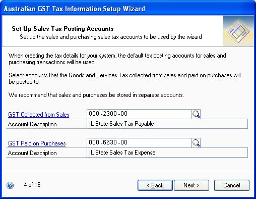 PART 1 SETUP 3. Mark the Open Tax Period Setup window when wizard is complete option to open the Microsoft Dynamics GP Tax Period Setup window after completing the wizard.