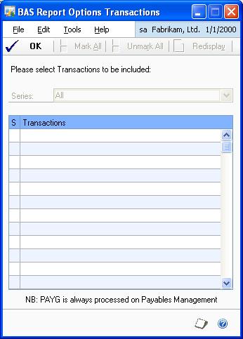 PART 3 ENQUIRIES AND REPORTS 7. Choose Transactions to open the BAS Report Options Transactions window. 8.