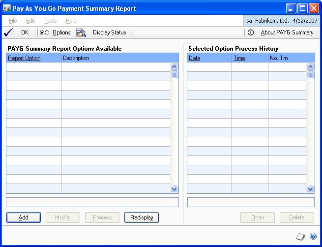 PART 3 ENQUIRIES AND REPORTS To view PAYG report options information: 1. Open the Pay As You Go Payment Summary Report window. (Reports >> Company >> PAYG Summary Report) 2.