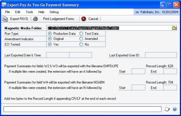 PART 3 ENQUIRIES AND REPORTS 5. Choose Export PAYG to open the Export Pay As You Go Payment Summary window. 6. Select the path of the magnetic media file where information will be exported. 7.