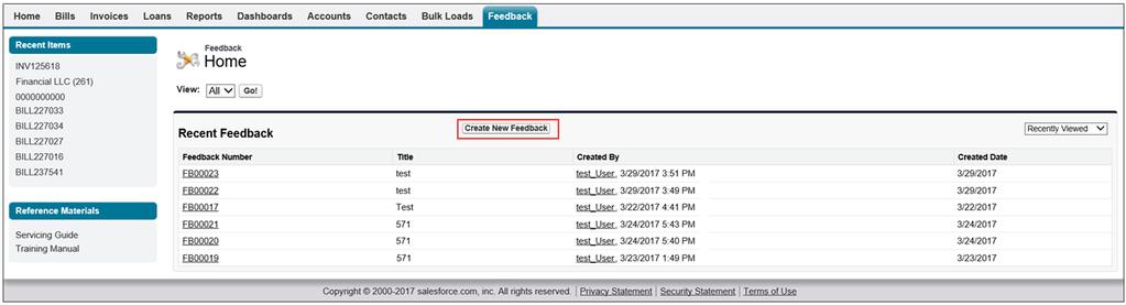 15) Feedback Tab The Feedback Home page is to provide quick feedback to Fannie Mae. 1. Click Create New Feedback. 2.