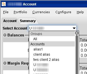 On the Account page, elect to display account information for All accounts, any individual account including the Master, or a user-defined Account Group, which includes a subset of accounts (in the