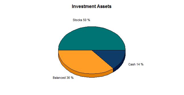 Net Worth Statement as of June 1, 2012 all assets and liabilities Cash Bonds Stocks Balanced 14% 0% 50% 36% total 10,000 35,000 25,000 10,000 35,000 25,000 Total Investment Assets Personal Assets