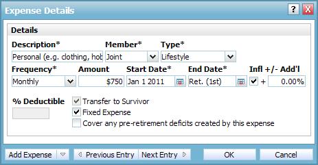 To add a new expense, click the Add Expense button, and then select an expense type.