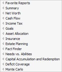 Stand-alone report categories Estate Planning Fact Finder Needs vs.