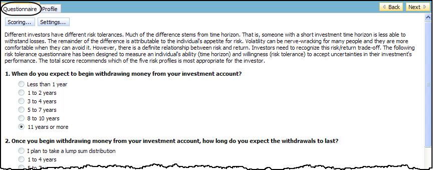 Determining the clients investor profile Asset Allocation. If no default values exist, clicking this button deletes what you have entered without replacing it.
