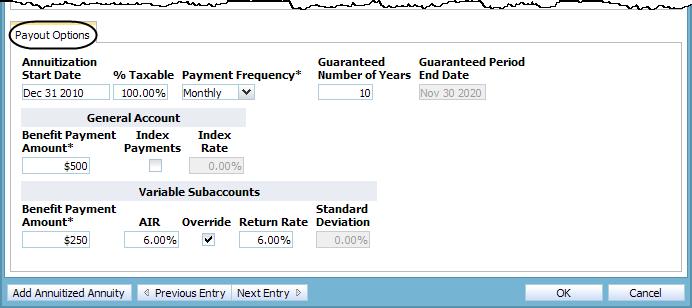 7. If the annuity has a step-up feature, select the Step-up Feature check box, enter the first year the step-up is available, and then select the frequency of the subsequent step-up years. 8.