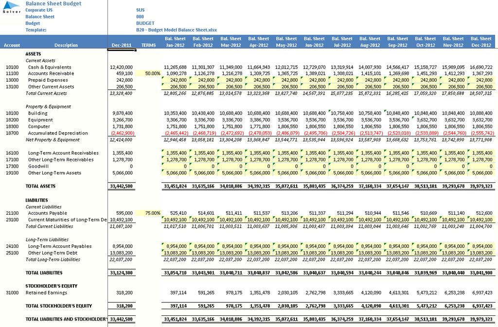 Balance Sheet and Cash Flow Budgeting Balance Sheet The balance sheet form brings data in from other forms as well as allowing users to enter assumptions and enter values for each row in the balance