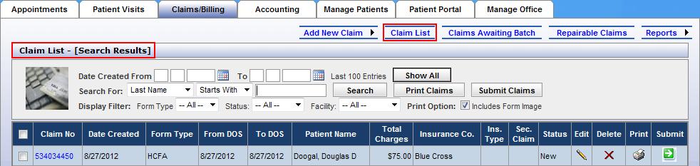 Choose a claim form to create. This will open the page to the New Claim screen for your form. The form will look like a paper claim form, with the same layout and boxes.