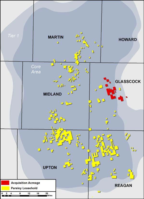 Glasscock County Acquisition Overview $400 MM acquisition includes: 9,140 mostly contiguous net leasehold acres in Glasscock County 240 gross horizontal drilling locations in primary target intervals
