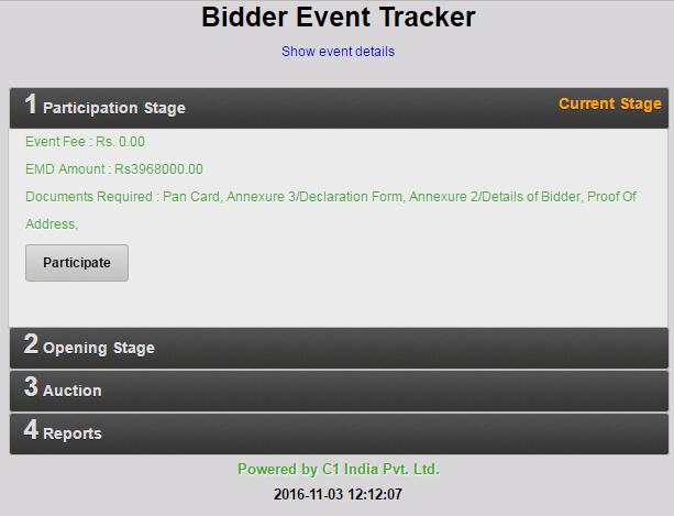 After the acceptance of Terms and Conditions, bidder have to click on Participate button.