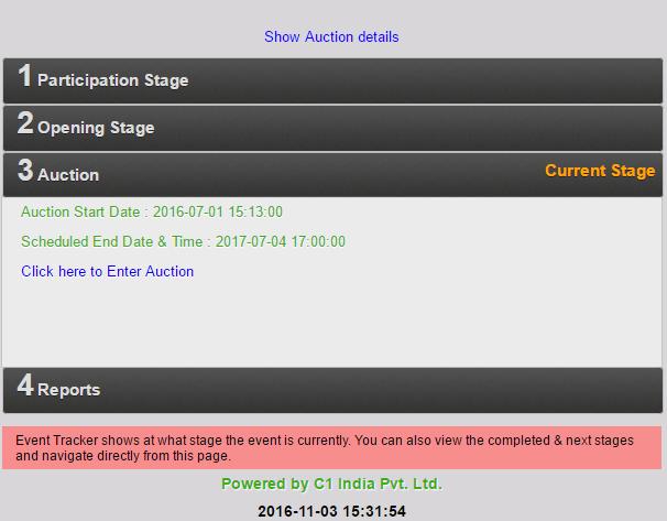 The bidder will get the option Click here to Enter Auction as soon as the date and time of