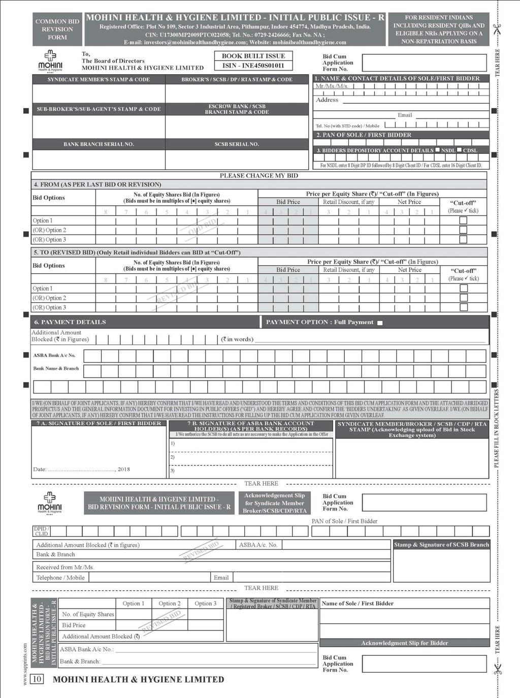 A sample Revision form is reproduced